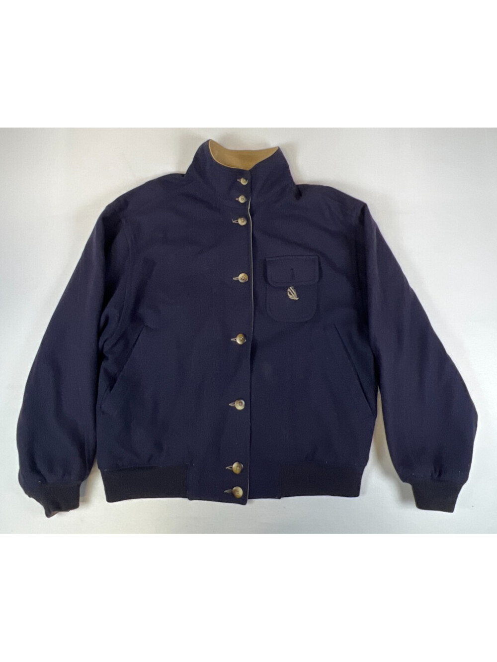 Vintage Nautica Reversible Sailing Bomber Jacket Khaki Navy Men's Medium 23.5x24